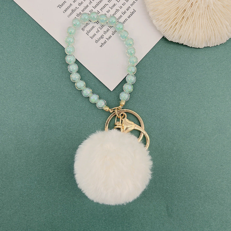 Wholesale Cute Fur Ball Colorful Beaded Lanyard Keychain